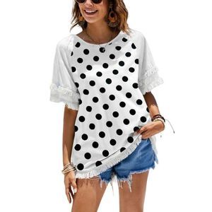 E-RÃ©tro White & Black Polka Dot Tassel Accent Tee Size XXL